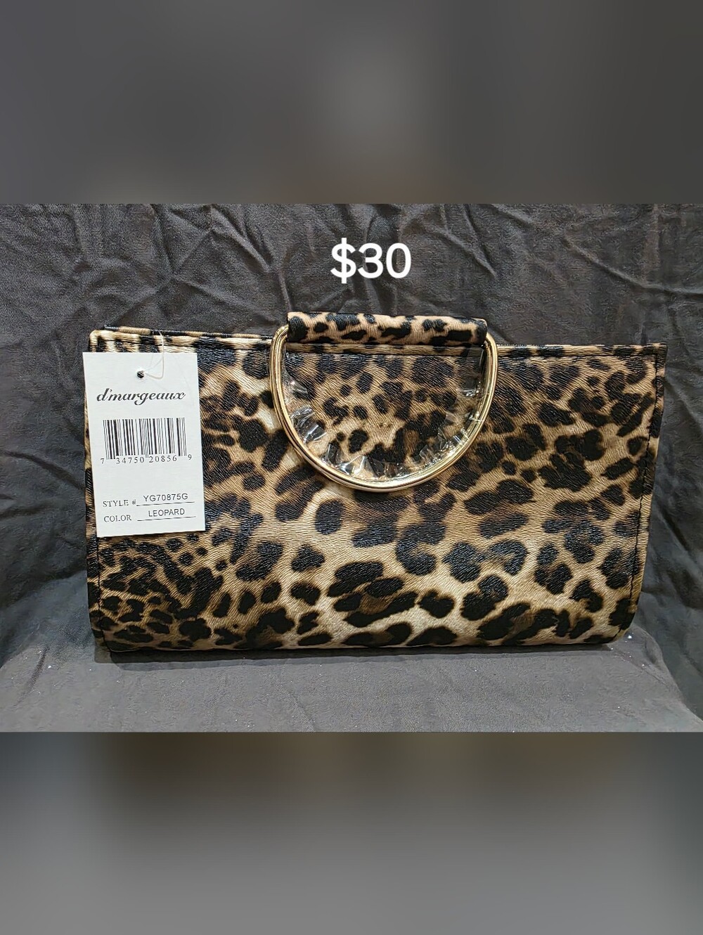 D'margeaux Leopard Print Clutch with Gold Handle